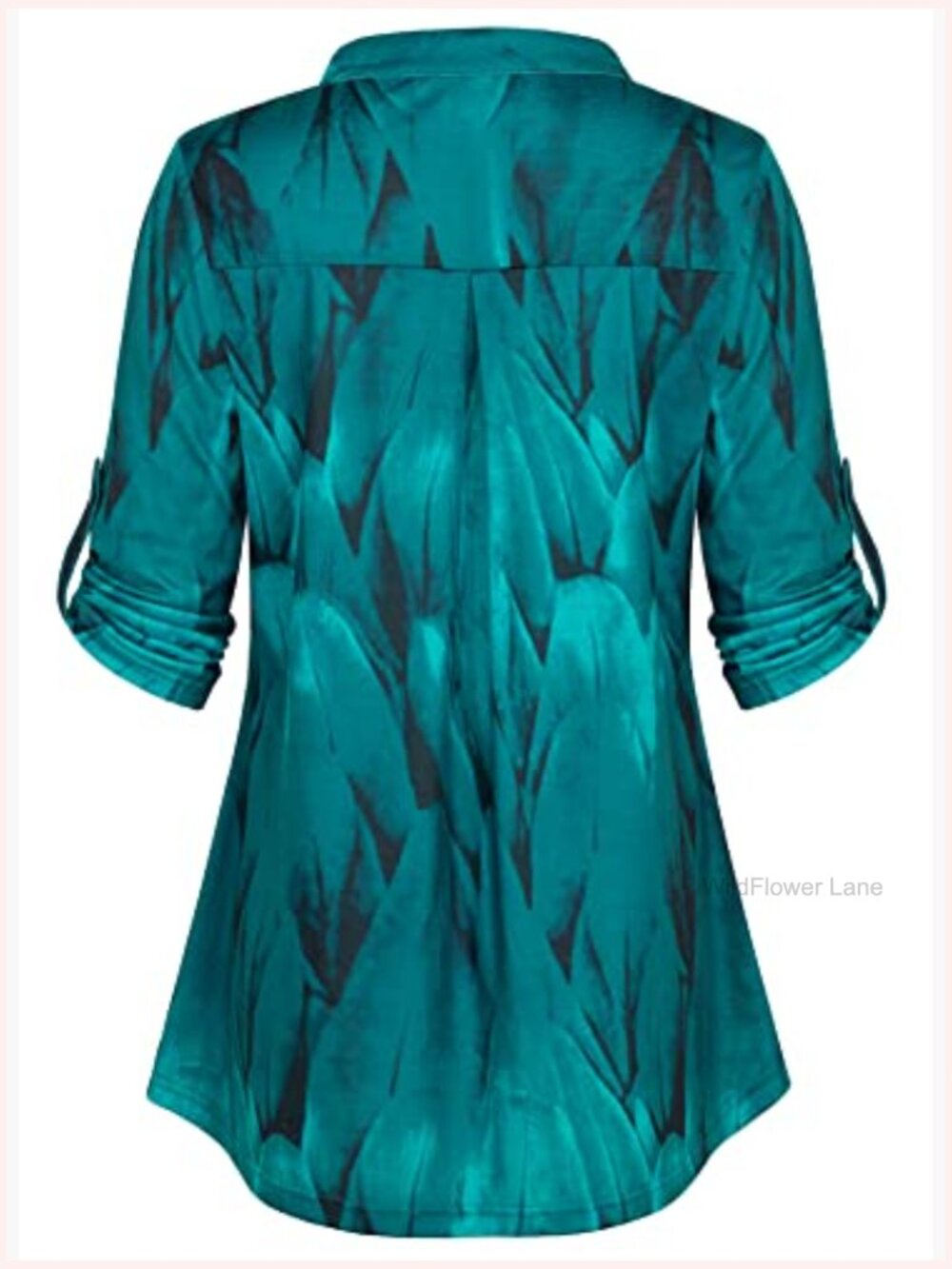 Floral 3/4 Sleeve Zip Up V Neck Work Chiffon Blouse Top Tunics - Picture 5 of 7